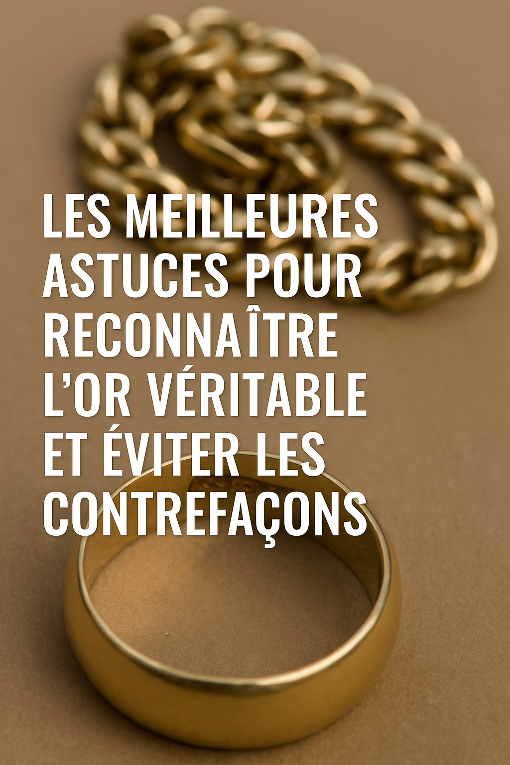 Collection de bijoux en or vintage avec outils d'authentification.